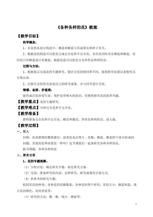 首师大小学科学四下《10.各种各样的花》 教案.doc