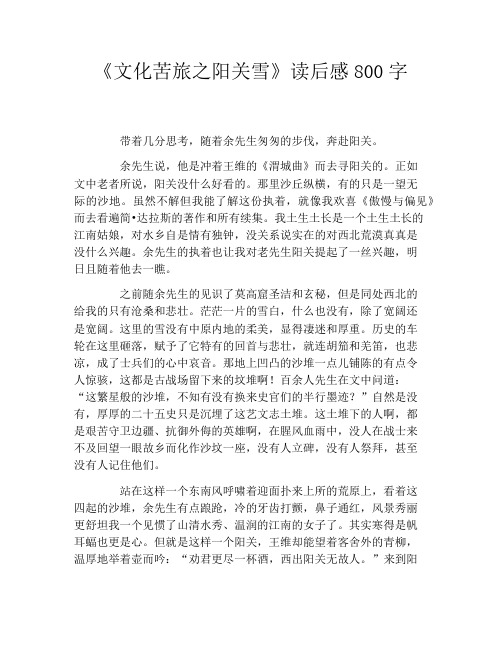 《文化苦旅之阳关雪》读后感800字