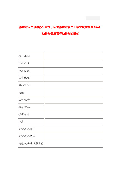潍坊市人民政府办公室关于印发潍坊市农民工职业技能提升3年行动计划等三项行动计划的通知