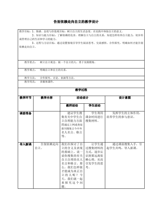 初中道德与法治_告别依赖  走向自立教学设计学情分析教材分析课后反思