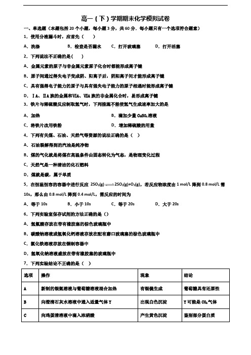 〖精选5套试卷〗2021学年台州市高一化学下学期期末质量检测试题
