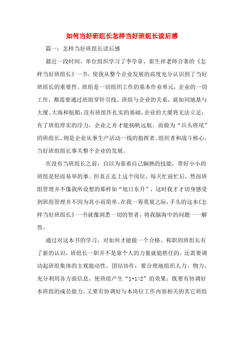 如何当好班组长怎样当好班组长读后感
