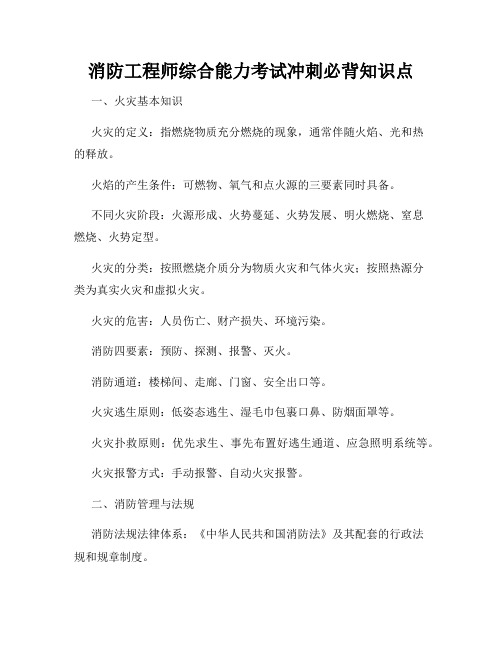 消防工程师综合能力考试冲刺必背知识点