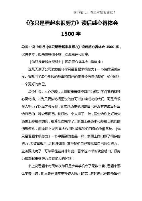 《你只是看起来很努力》读后感心得体会1500字