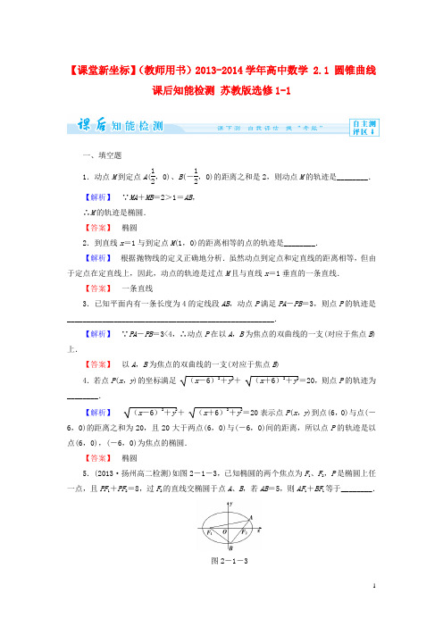 【课堂新坐标】(教师用书)2013-2014学年高中数学 2.1 圆锥曲线课后知能检测 苏教版选修1-1