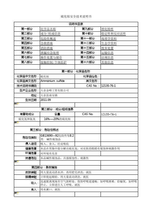 安全技术说明书(硫化铵)