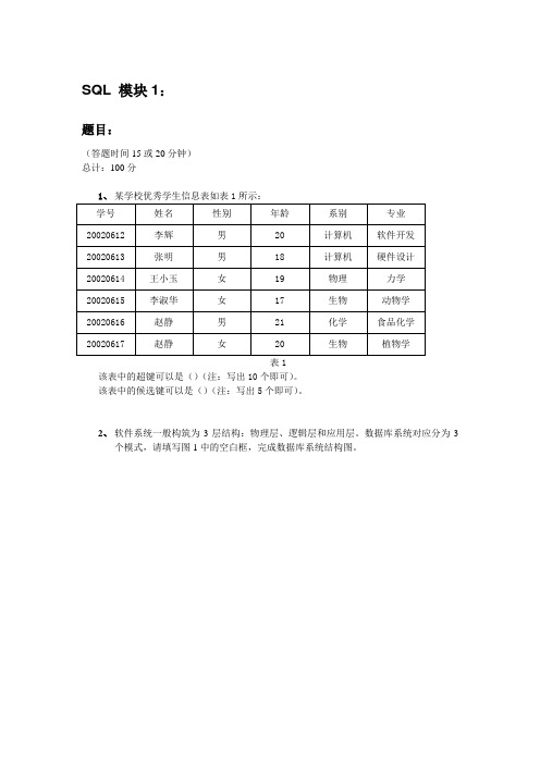 MySQL测试题 SQL