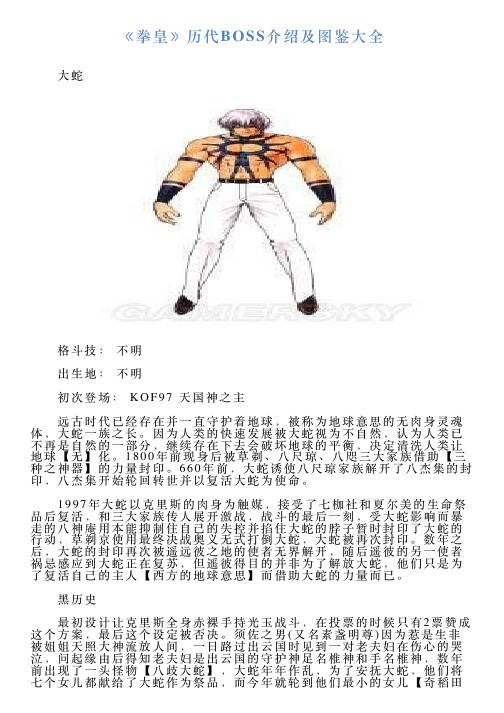 《拳皇》历代BOSS介绍及图鉴大全