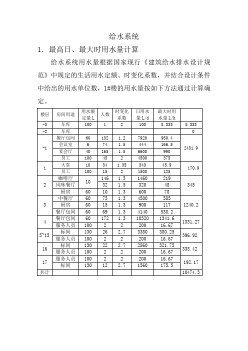给水系统计算说明