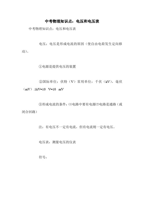 中考物理知识点：电压和电压表