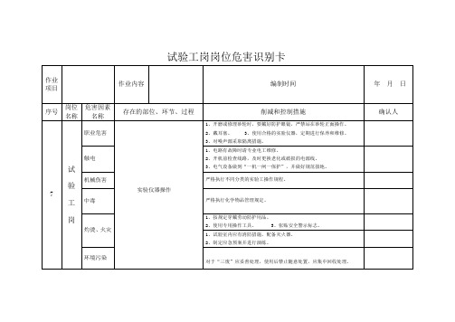 试验工岗位危害识别卡