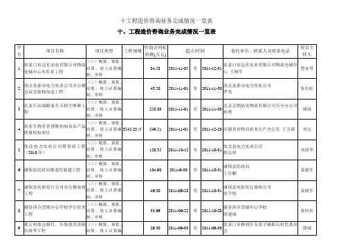 十工程造价咨询业务完成情况一览表