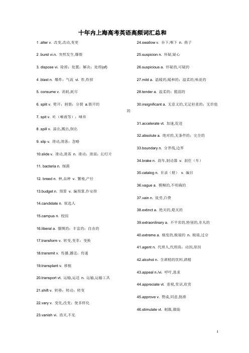 (完整版)最近十年高考上海卷英语高频词汇总汇