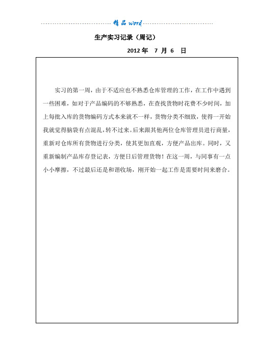 仓库管理员实习周记(通用)