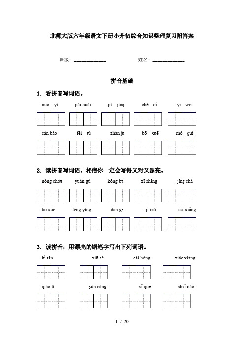 北师大版六年级语文下册小升初综合知识整理复习附答案