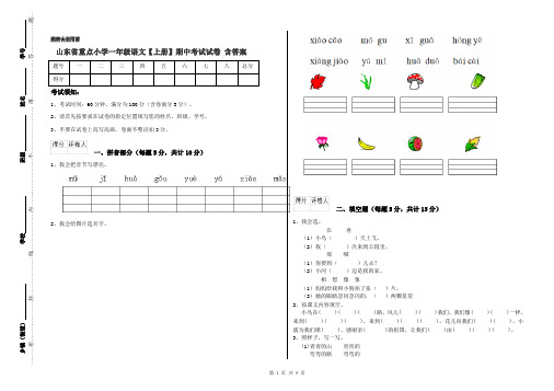 山东省重点小学一年级语文【上册】期中考试试卷 含答案