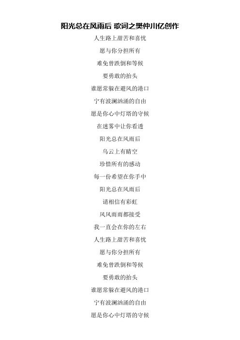 阳光总在风雨后 歌词