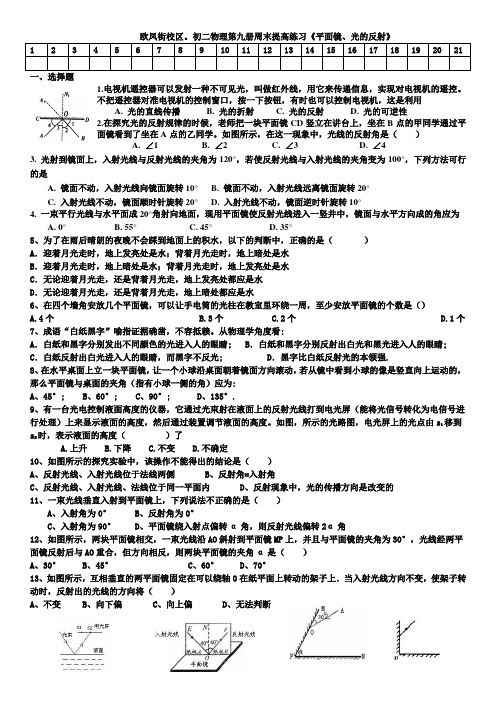 初二物理平面镜、光的反射培优提高综合练习