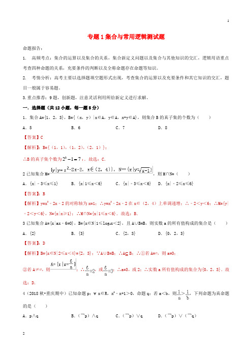2019年高考数学艺术生百日冲刺专题01集合与常用逻辑测试题20190307361
