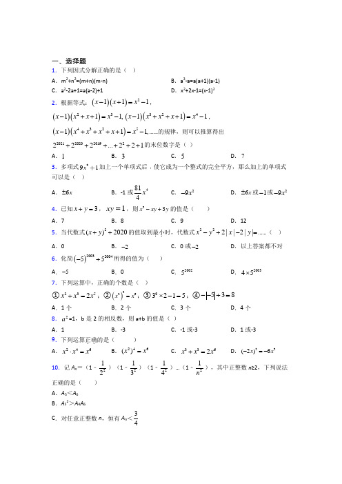 新人教版初中数学八年级数学上册第四单元《整式的乘法与因式分解》测试卷(包含答案解析)(5)