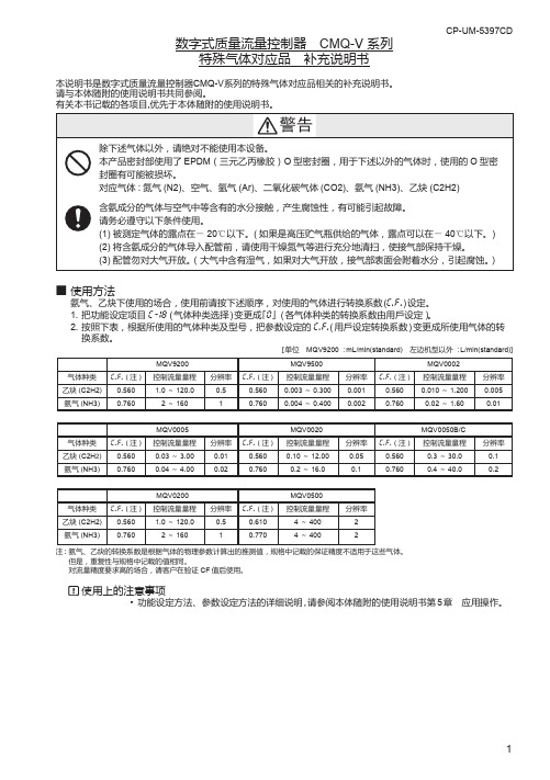 数字式质量流量控制器CMQ-V系列特殊气体对应品补充说