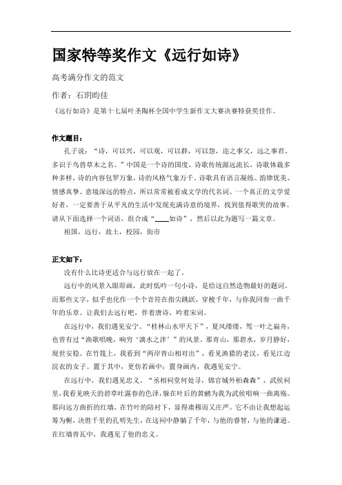 国家特等奖作文《远行如诗》及高考满分作文范本