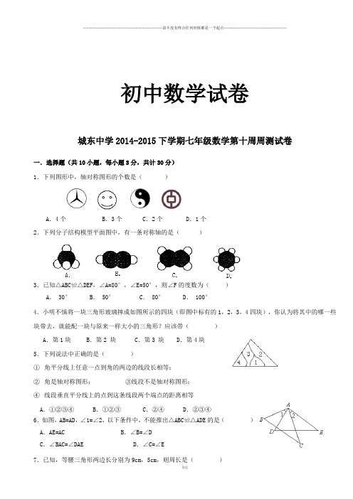 北师大版数学七年级下第十周周测试卷