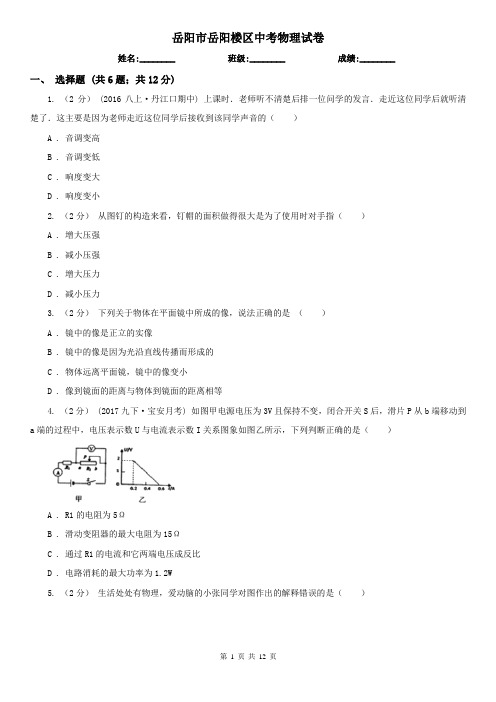 岳阳市岳阳楼区中考物理试卷 