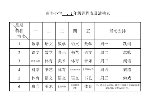 2019南韦小学标准课程表