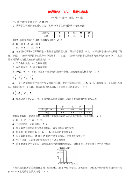 (遵义专版)2018年中考数学总复习 第一篇 教材知识梳理篇 第8章 统计与概率阶段测评(精练)试题