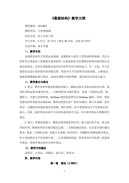 普通高等教育 电子信息工程专业教学大纲合集 1041802数据结构教学大纲