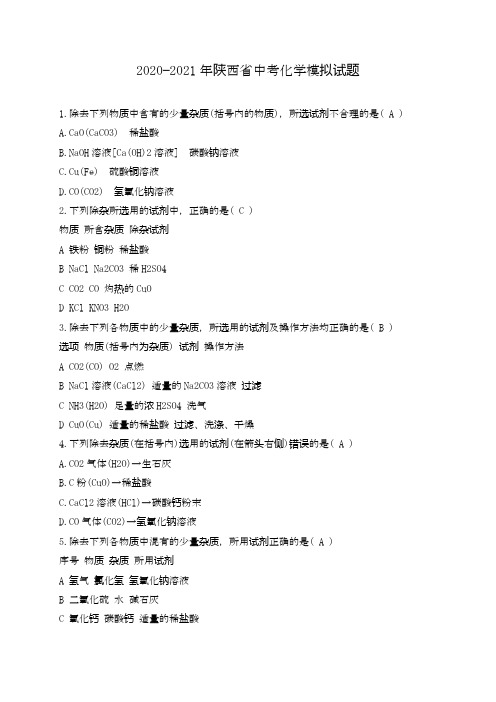 2020—2021年陕西省中考化学模拟试题及答案解析一.docx