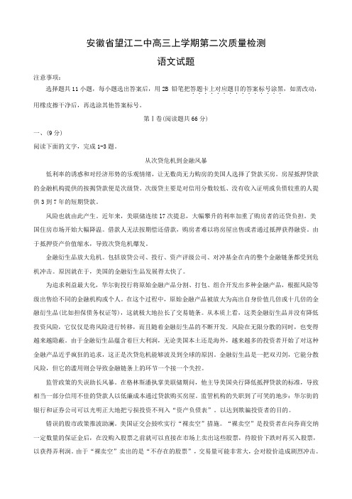 安徽省望江二中高三上学期第二次质量检测(语文)
