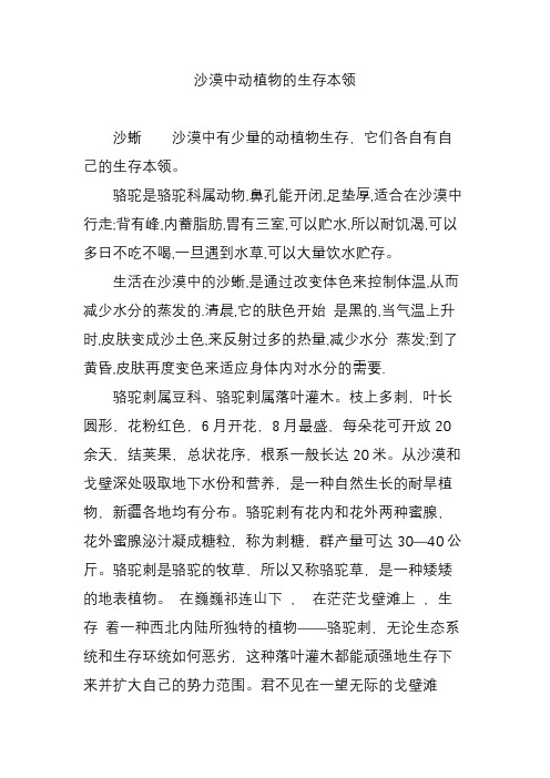 沙漠中动植物的生存本领