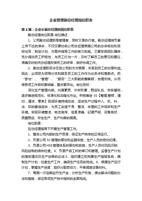 企业管理副总经理岗位职责