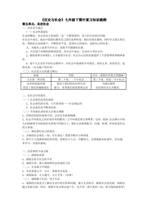 人教版社会七年级下册复习提纲