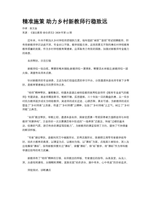 精准施策 助力乡村新教师行稳致远