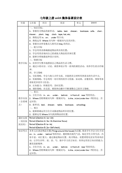 Unit4集体备课人教版七年级英语上册