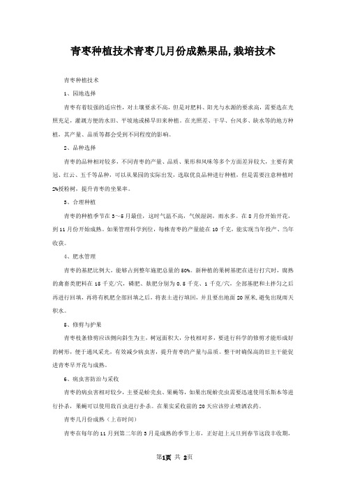 青枣种植技术青枣几月份成熟果品,栽培技术