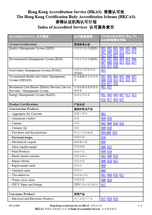 香港认证机构认可计划