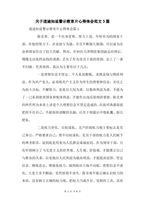 关于迷途知返警示教育片心得体会范文3篇