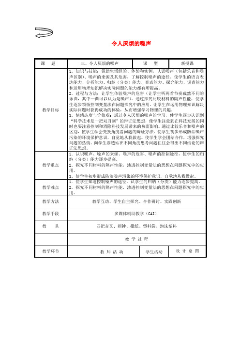 八年级物理上册 令人厌烦的噪声教案2 苏科版