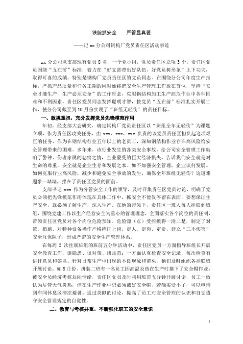 总结性材料：公司党员责任区材料