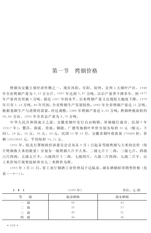 烤烟价格资料精
