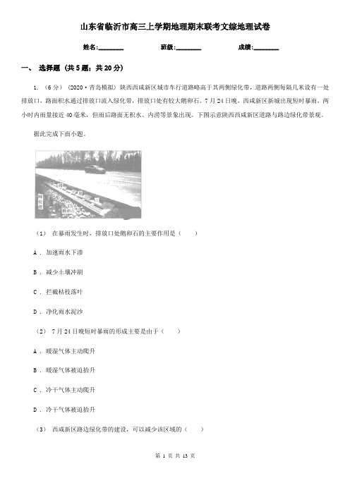 山东省临沂市高三上学期地理期末联考文综地理试卷