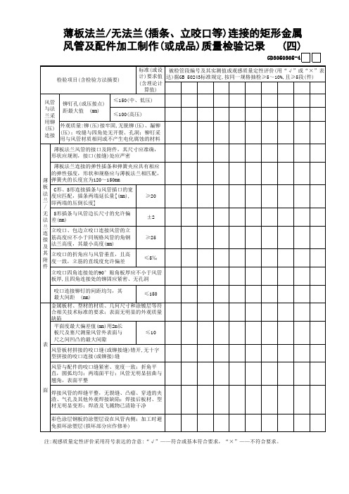 建筑设备安装防排烟系统05薄板法兰—无法兰(插条)连接的矩形金属风管及配件加工制作质量检验记录(4)