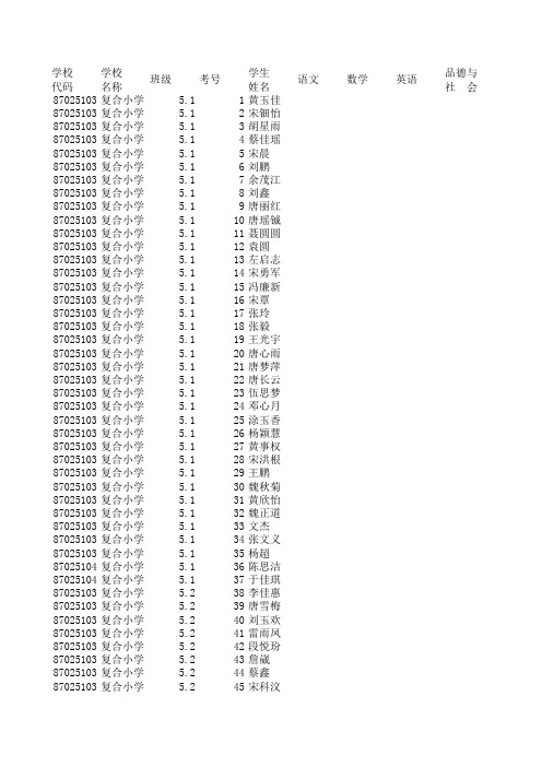 二类五年级成绩册