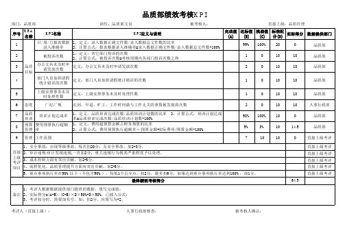 品质部文员绩效考核KPI