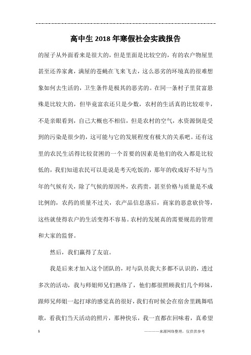 高中生2018年寒假社会实践报告
