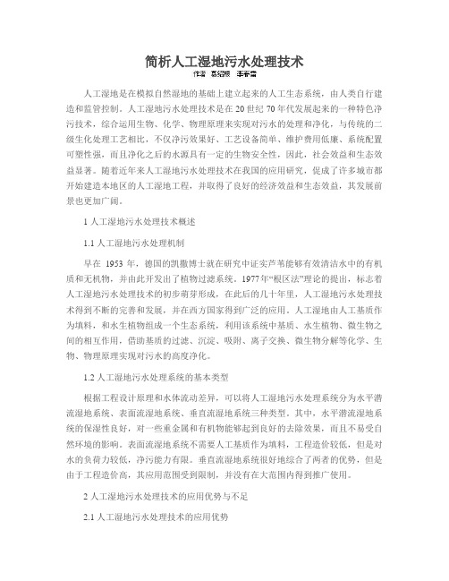 简析人工湿地污水处理技术